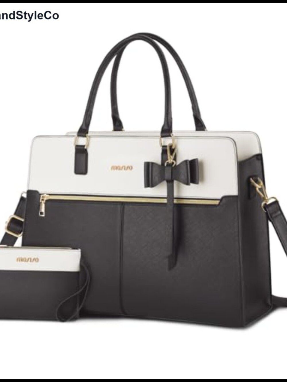 MOSISO 15.6 inch Waterproof PU Leather Laptop Tote Bag with Clutch Purse